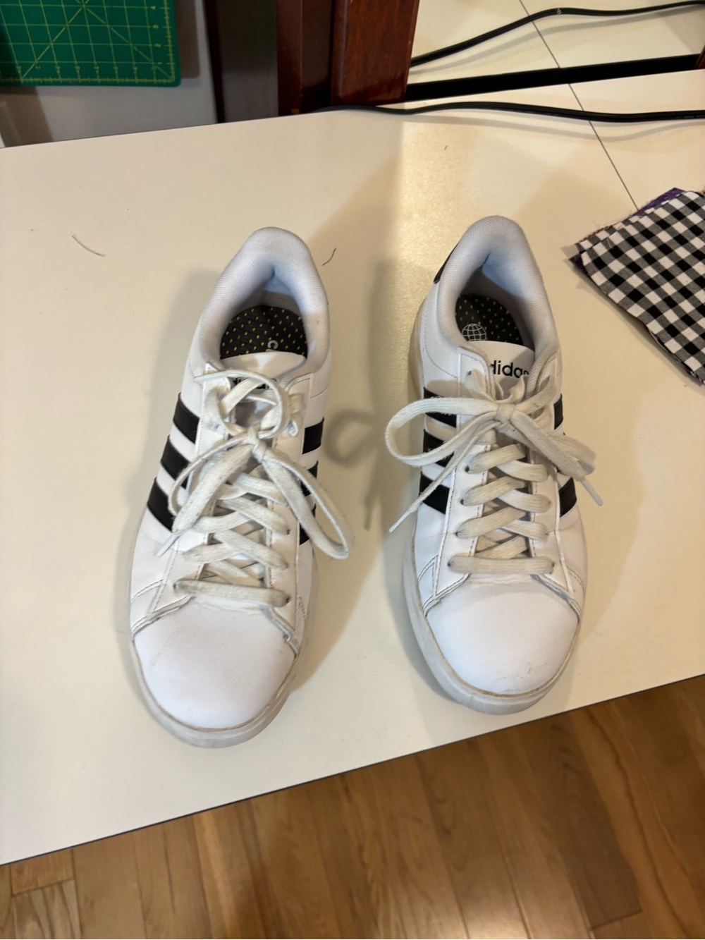 Adidas Women’s White Sneakers with Black Stripes
